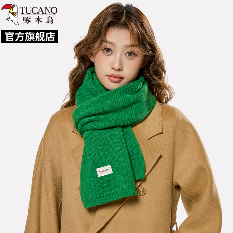 啄木鸟2025年新款纯色针织小围巾女冬季韩版软糯防寒保暖围脖学0高清大图
