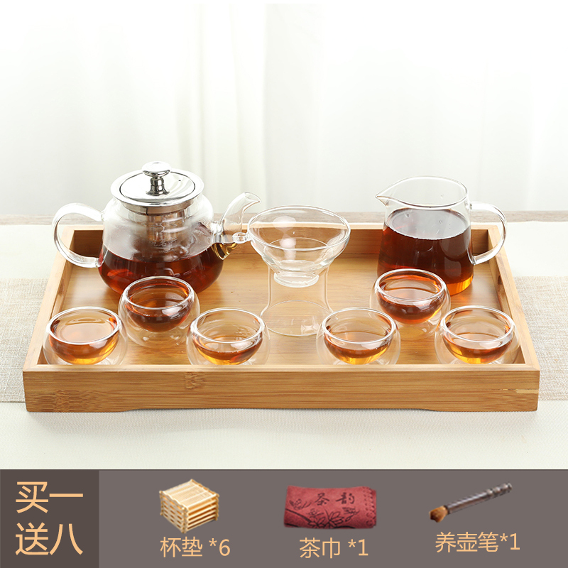 唐宏坊 耐热玻璃茶具套装家用带过滤功夫茶具耐高温透明加厚玻璃花茶壶公道杯茶杯泡茶组合办公室品茶杯子套装