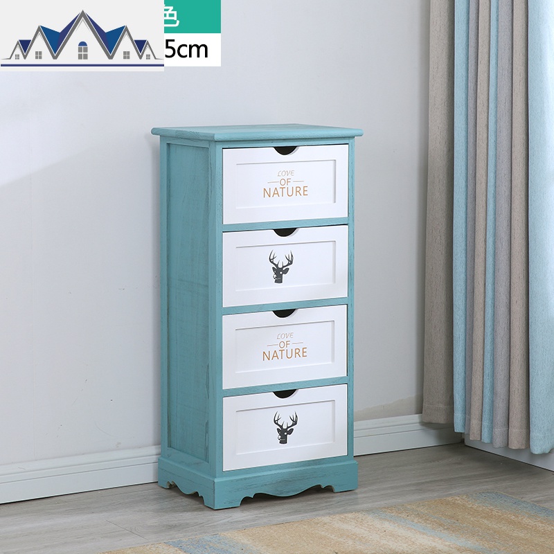 实木抽屉式收纳柜夹缝储物小柜子卧室床头柜玩具整理柜多层五斗柜 三维工匠 四斗草绿色40*30*85cm整装