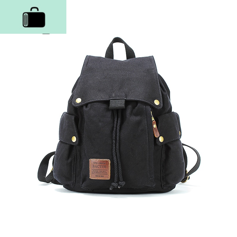 包帆布女男双肩背包百搭大学生电脑潮流韩版高中书包大容量包NEW LAKE女士双肩包 正黑