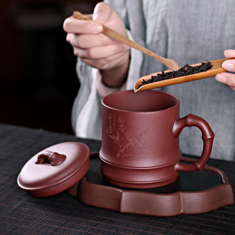 美帮汇紫砂杯原矿紫泥手工大容量静思盖杯竹节杯子办公杯高清大图