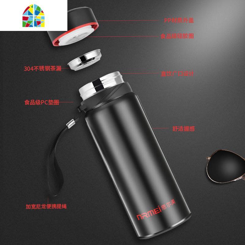 保温杯男 大容量750带滤网壶户外便携大号茶水分离泡茶杯水杯子1L FENGHOU 睿智黑500ML图片