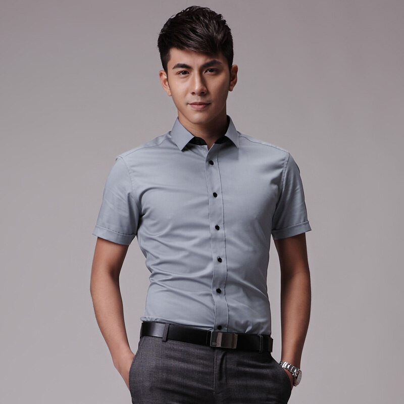 男短袖商务休闲韩版修身白色小领衬衣男正装免烫无口袋白色200短袖