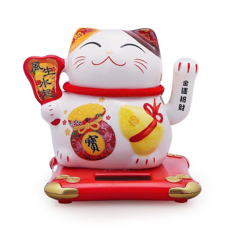 太阳能猫汽车小摆件光能摇手车内创意装饰品自动招手 三维工匠 八方来财猫高清大图