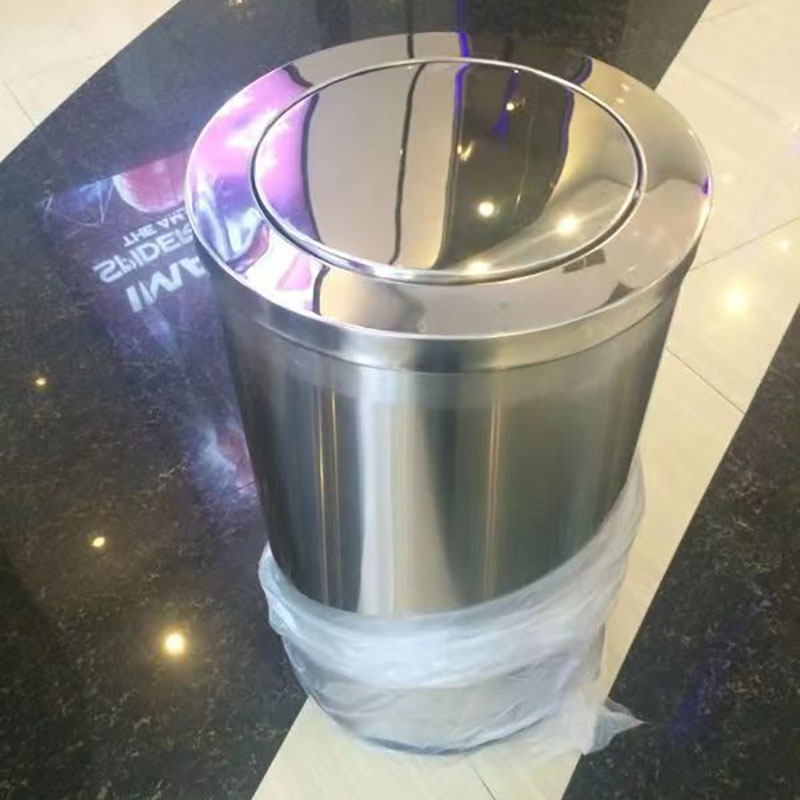 惠拓 不锈钢垃圾桶立式翻盖圆形大号港式带内桶 83*48 单个装高清大图