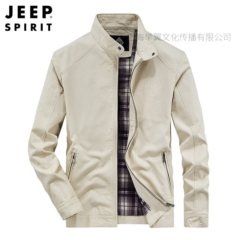 jeepspirit正品夹克男装棉质立领春季款吉普男士工装外套