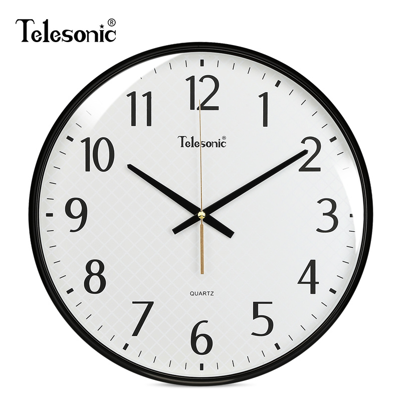 天王星(Telesonic)客厅居家挂钟现代简约圆形会议室书房钟表创意时尚石英钟挂表挂墙钟扫秒机芯 14英寸