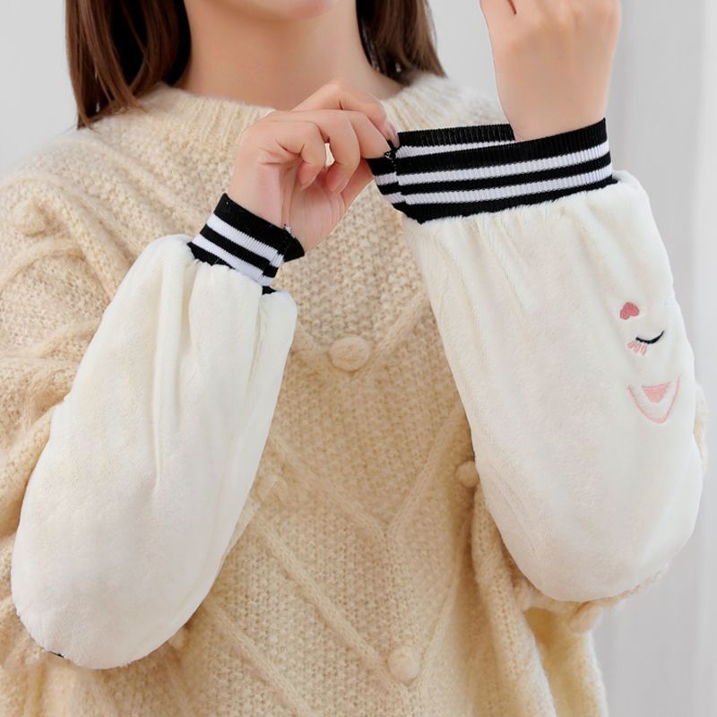 条绒面料不带罗口(颜色随机) 秋冬季长款办公袖套女时尚护袖学生可爱防脏耐磨防污套袖工作袖头