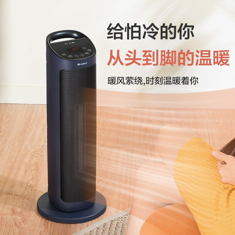 格力 (GREE)暖风机 NTFH-S6020B 取暖器遥控电暖器触屏数码显示电暖气家用塔式立式摇头 遥控款-碧玺蓝