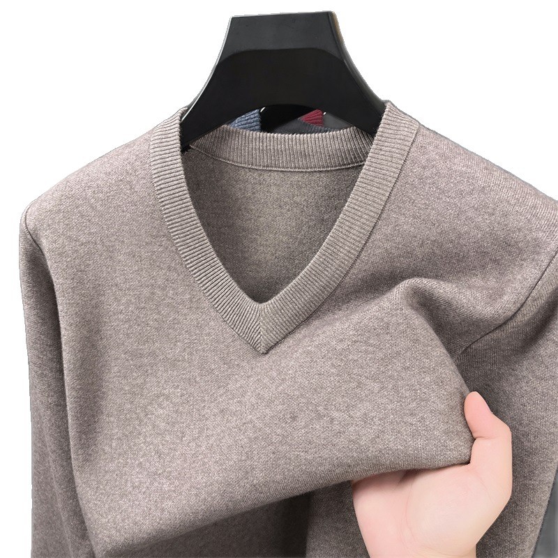 V领鸡心领毛衣男冬季新款休闲加厚保暖可机洗打底男士羊毛衫_575862高清大图