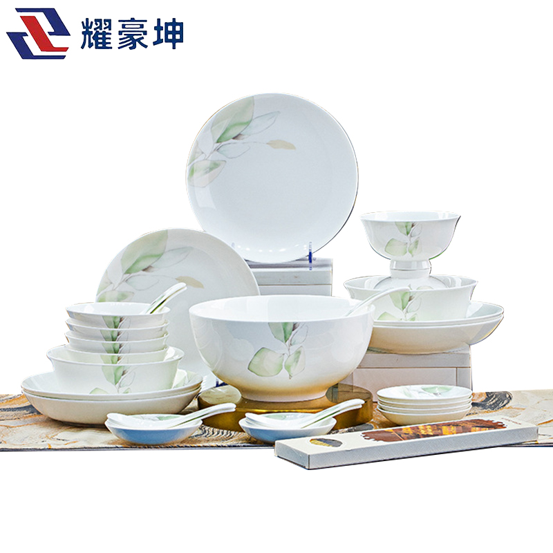 耀豪坤 春之意骨瓷餐具套装38件套YHLQ-38B/套高清大图