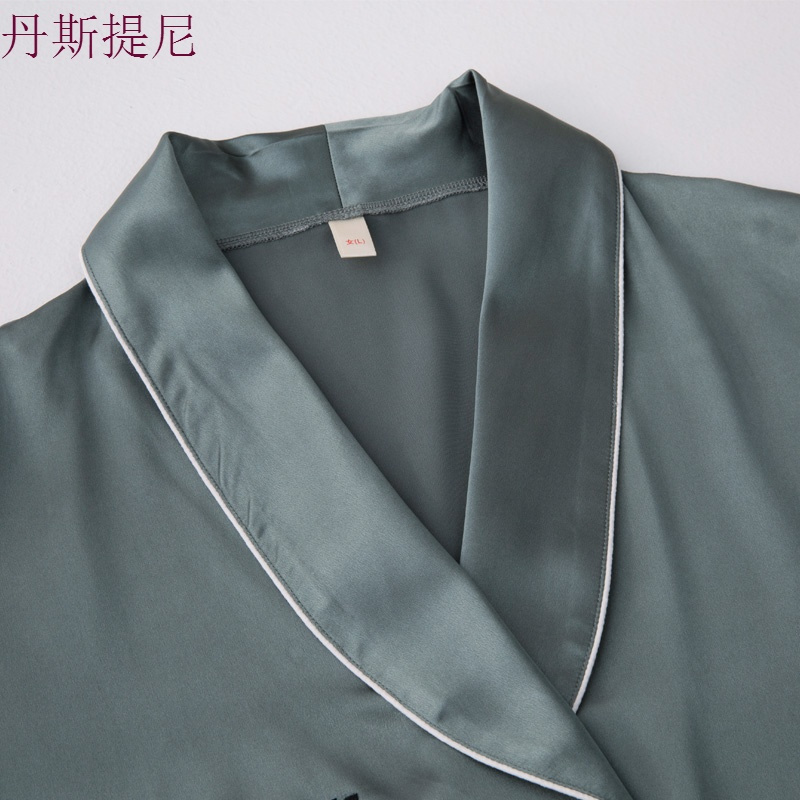 情侣睡衣冰丝长袖薄款春秋女套装睡袍式盘扣古装古风男士家居服