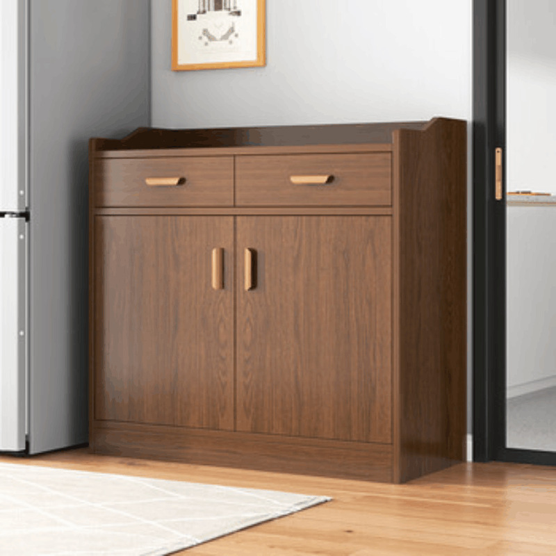 八枋名家茶水柜餐边柜靠墙储物柜 123cm郁金檀木色 升级款[三门三抽带围栏]图片