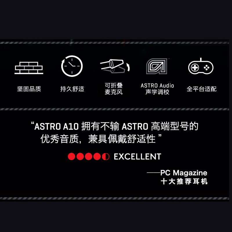 罗技(Logitech) Astro A10 电竞耳机麦克风RNG战队推荐吃鸡耳机 电脑游戏耳麦话筒-红色