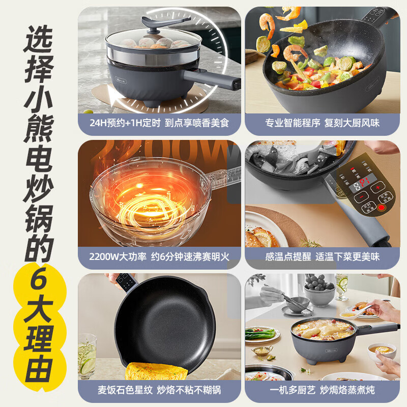 小熊(bear)电炒锅 电火锅 电煮锅家用电锅多功能蒸煮煎炒一体大功率一体锅炒菜锅电热锅 DCG-U28U8高清大图