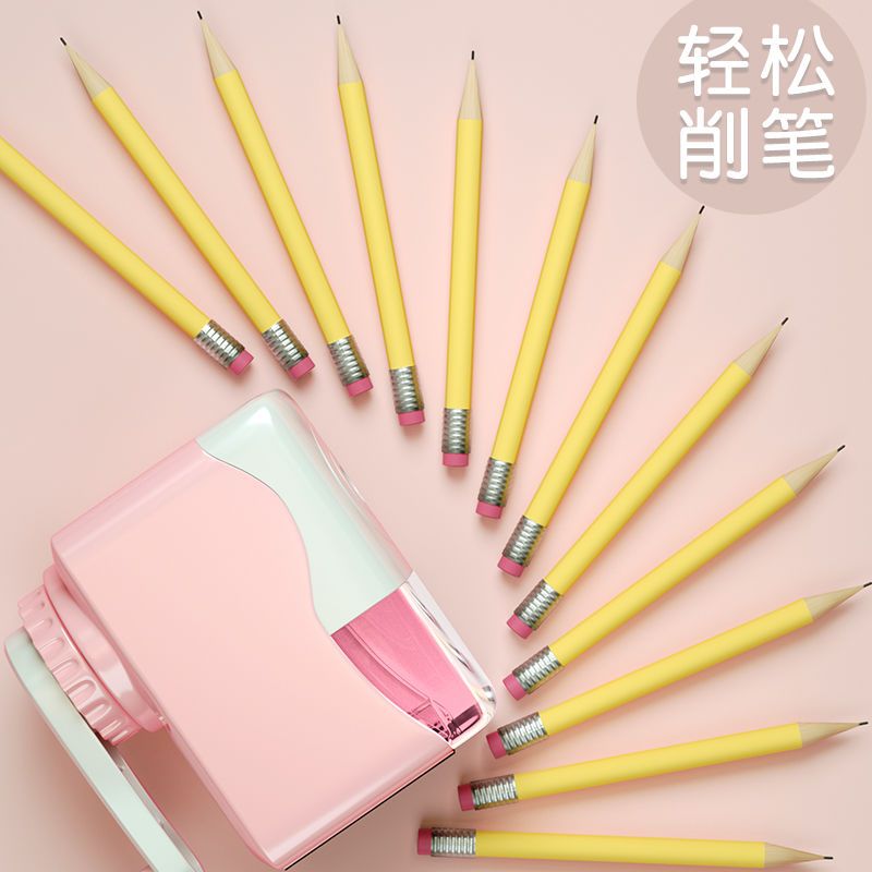 铅笔刀手摇转笔刀小学生用卷笔刀耐用削笔机糖果色小型削笔刀自动|蓝色+10支铅笔