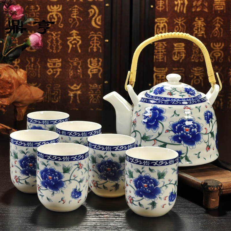 鼎亨日式陶瓷茶壶大号青花瓷提梁壶过滤家用泡茶套装凉水壶茶具景