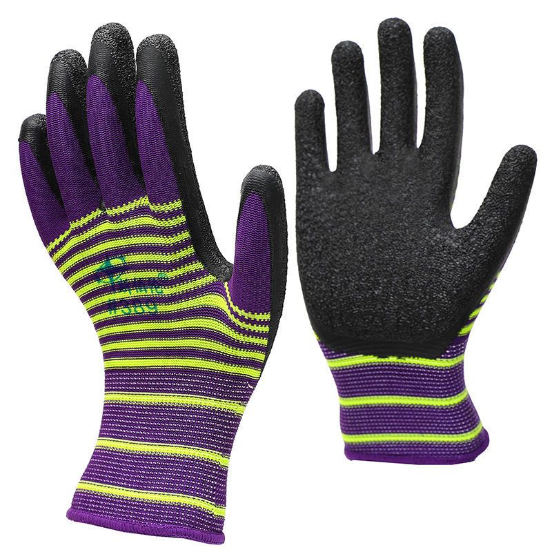 紫黄色皱纹1双装手套劳保耐磨皱纹橡胶乳胶手套防水工地防磨胶手套