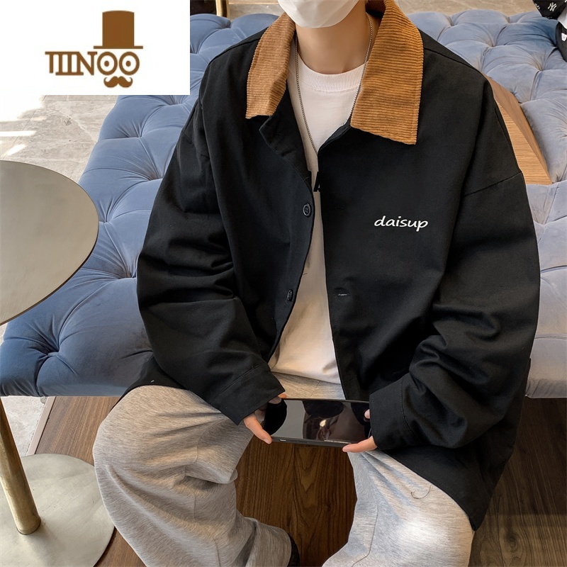 YANXU日系复古撞色翻领工装外套男秋季新款街头痞帅感长袖衬衣夹长高清大图