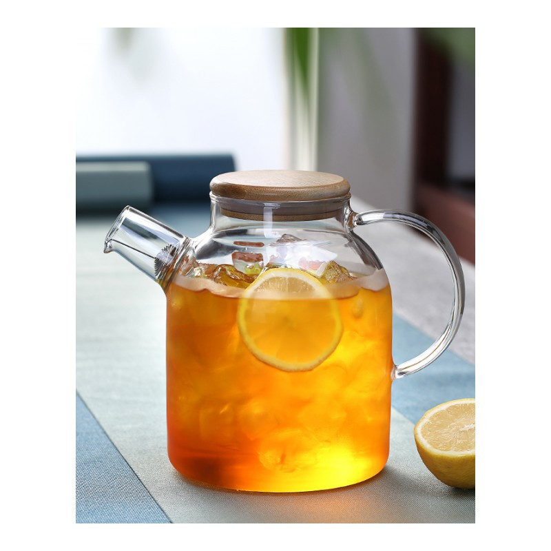 家柏饰(CORATED)水果茶壶套装家用防爆大号玻璃泡茶器明火可加热烧煮花果冷水壶厚 大口1600毫升竹盖壶