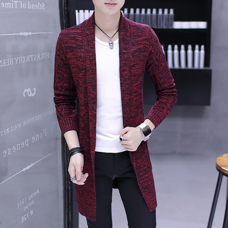 YUANSU男士开衫毛衣2020秋季新款韩版修身线衫潮流中长款针织风衣男外套风衣