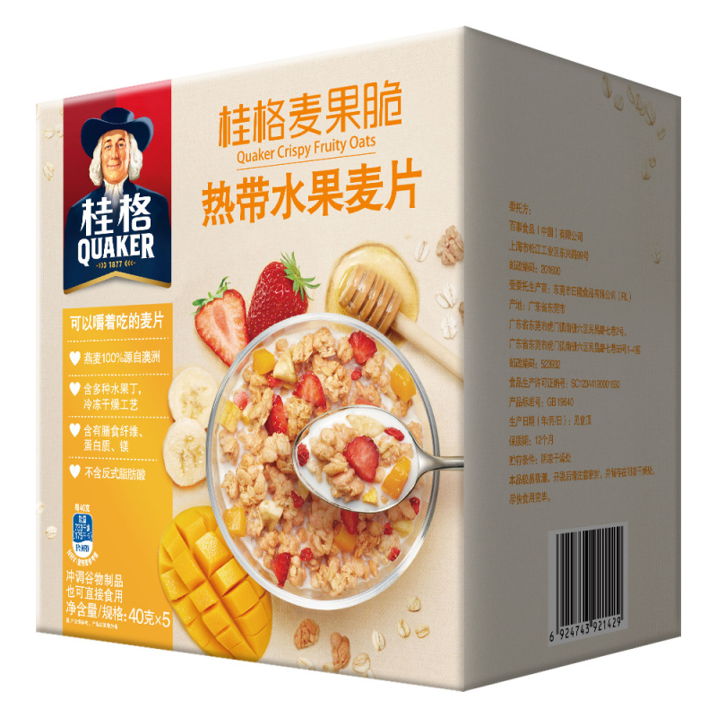 桂格麦果脆热带水果麦片-盒装 200G