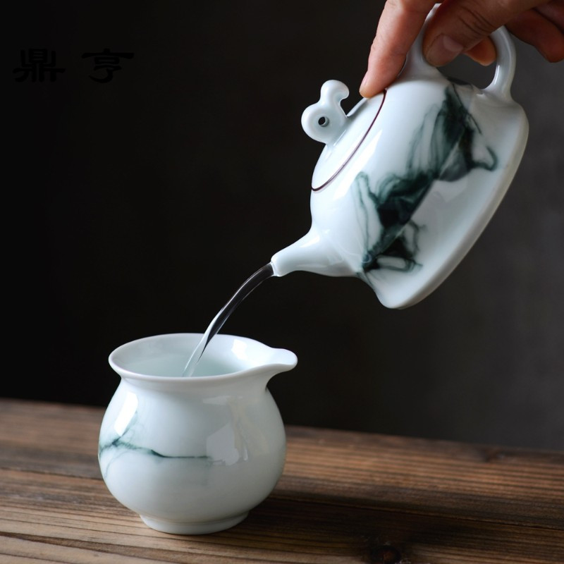 鼎亨远山茶壶 水墨风格茶具 景德镇陶瓷白色茶壶 礼品茶具定制