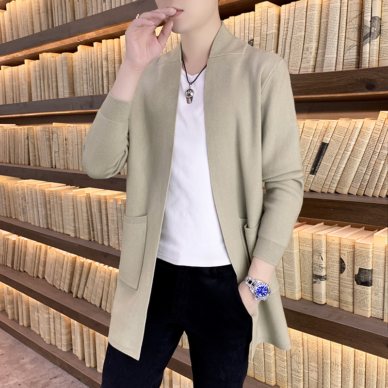 SUNTEK风衣男士中长款英伦风秋装外套韩版潮流休闲帅气针织衫卡其色大衣风衣高清大图