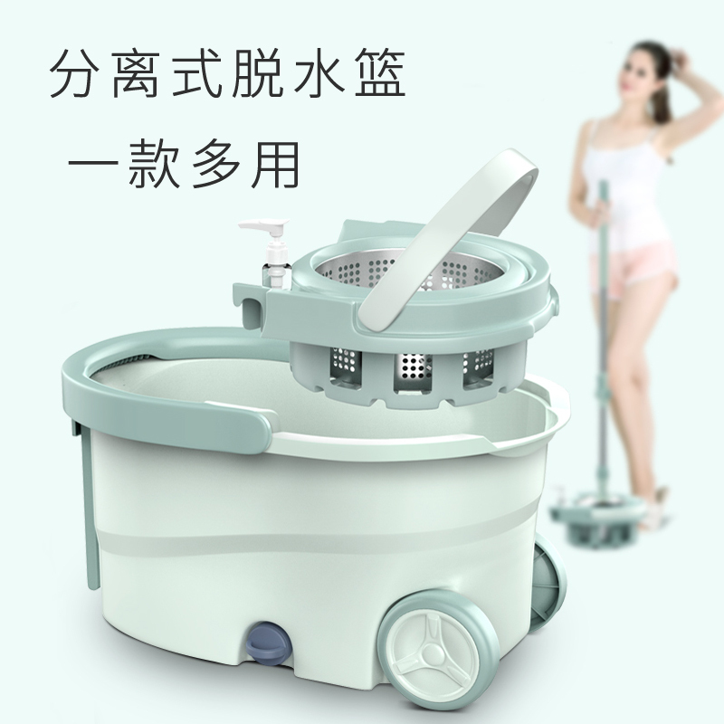 拖把杆旋转通用式免手洗拖把家用自动懒人一拖地神器墩布桶拖布净_8高清大图