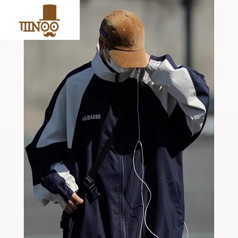 YANXU冲锋衣外套男美式户外潮牌痞帅撞色拼接宽松休闲棒球服夹克高清大图