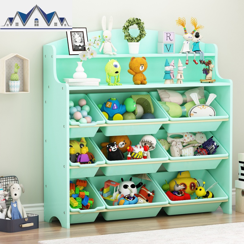 儿童玩具收纳架 宝宝书架绘本架 儿童玩具架子置物架多层收纳箱柜 三维工匠收纳柜 5206青色架子（纯色）103*30*100