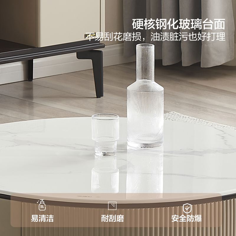 全友家居简约现代高低茶几组合电视柜钢化玻璃半开放式储物柜客厅家具套装高清大图