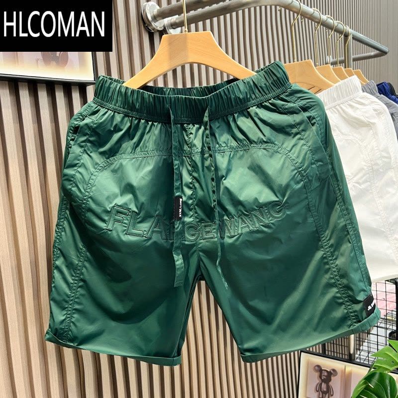 HLCOMAN刺绣冰丝速干短裤男夏季薄款潮牌沙滩裤子美式宽松运动休闲五分裤图片