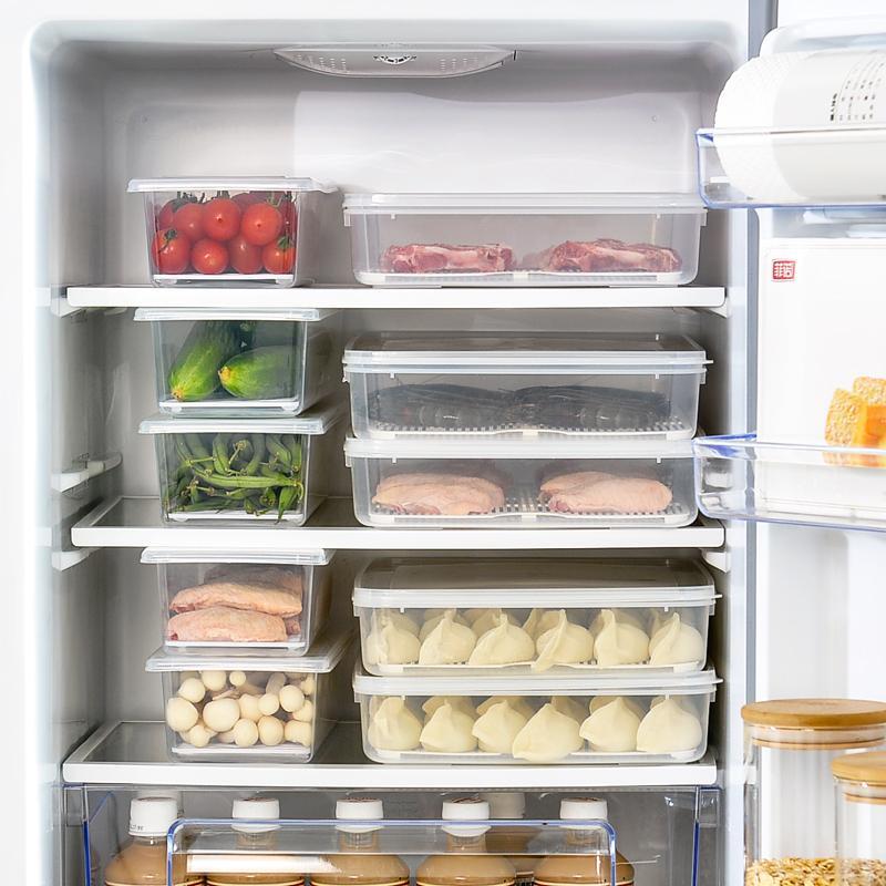 3个装 可沥水塑料透明食物收纳盒冰箱食品水果保鲜盒饺子盒收纳