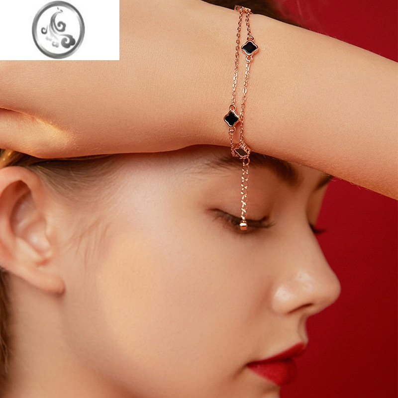 jimi双层四叶草s925银银手链女轻奢小众时尚设计饰品贝母手环饰品礼物