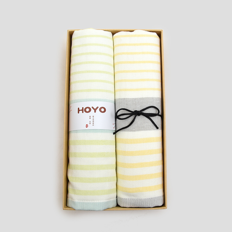 HOYO 布艺横条纯棉樱花礼盒两件套7353