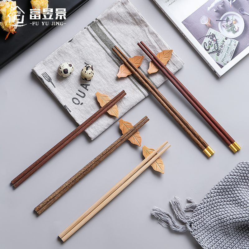 富昱景 进口抗菌红檀木 家用无漆无蜡筷原木筷子10双装