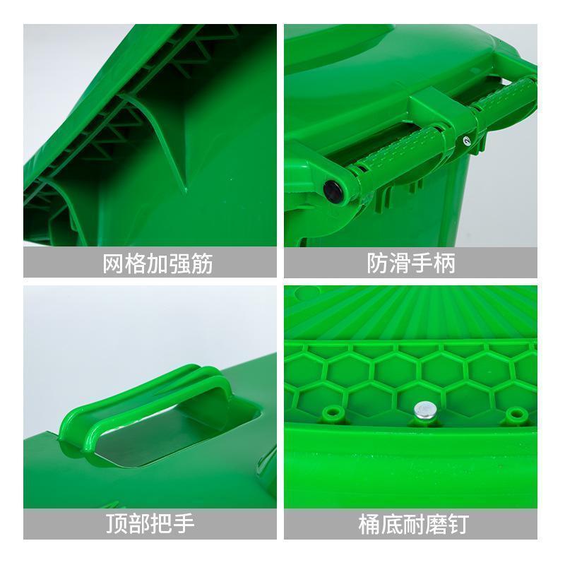 匹牧商用户外分类塑料带盖垃圾桶灰色100L加厚带轮+脚踏单位:个高清大图