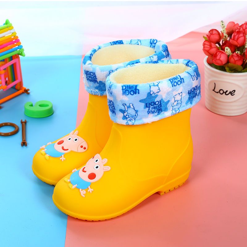 时尚儿童雨鞋小学生保暖加绒雨靴男女童防滑卡通可爱水鞋小童胶鞋n9