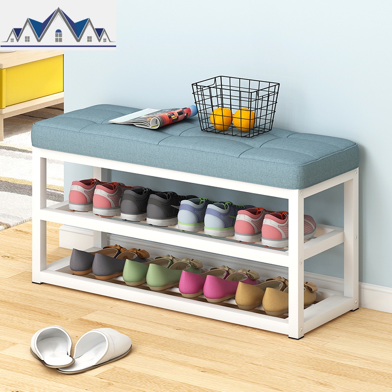 铁艺鞋架简易家用多层可坐换鞋凳鞋柜收纳防尘口现代简约储物凳 三维工匠收纳凳高清大图