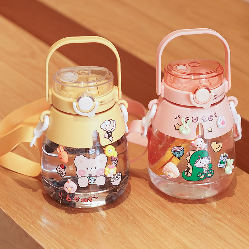 苏宁宜品网红大肚杯高颜值可爱大容量水杯耐热男女学生便携塑料吸管杯