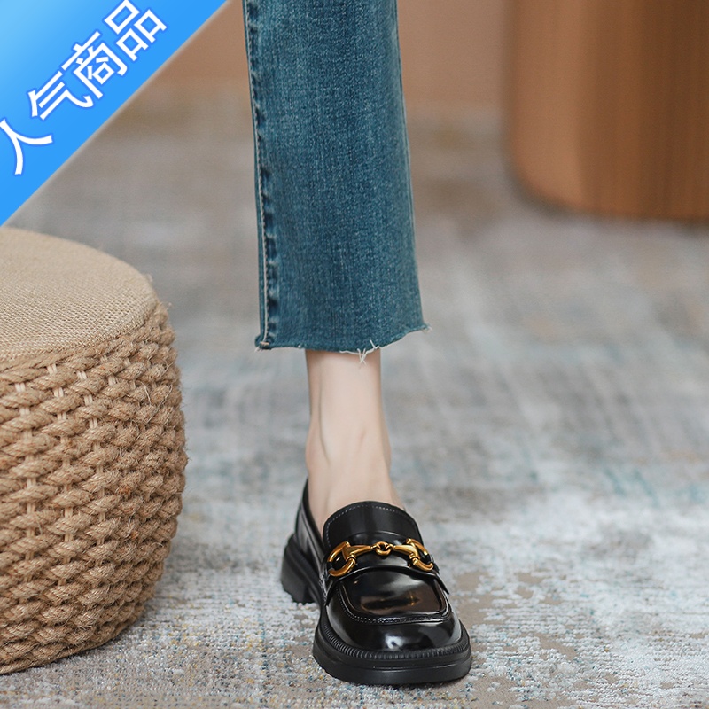 SUNTEK全小皮鞋女英伦风2023新款秋季学院厚底乐福鞋黑色jk单鞋平小高清大图