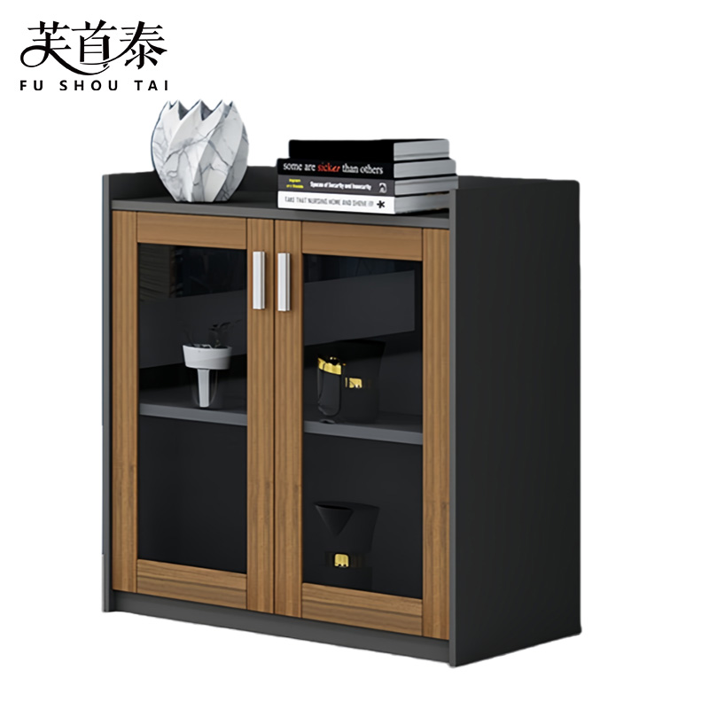 芙首泰木质矮柜二门玻璃柜80*40*80cm台高清大图