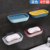 肥皂盒架子沥水洗衣肥皂盒卫生间创意免打孔双层吸盘壁挂式香皂盒 三维工匠 混色4个装