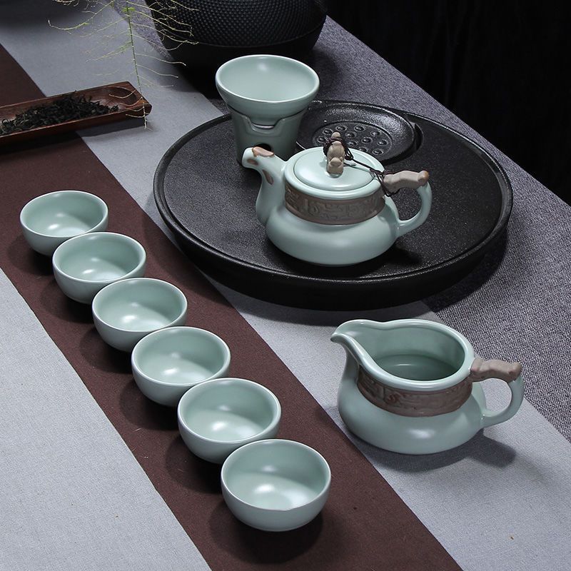 汝窑陶瓷功夫茶具套装家用简约功夫茶杯茶具特价礼品套装