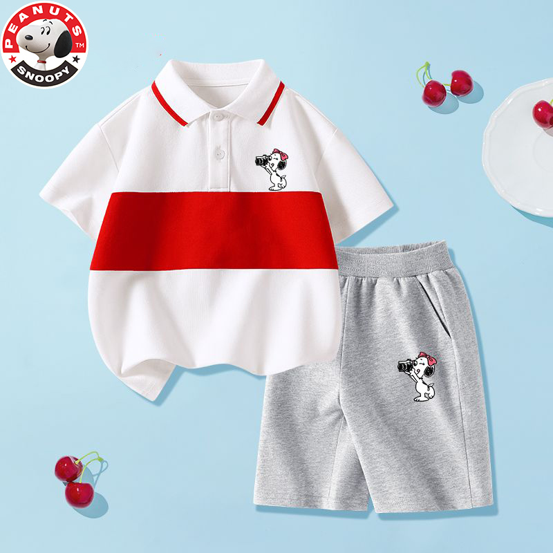 史努比(SNOOPY)童装短袖儿童套装男童POLO衫短裤夏季翻领学生半袖上衣夏装DU+N