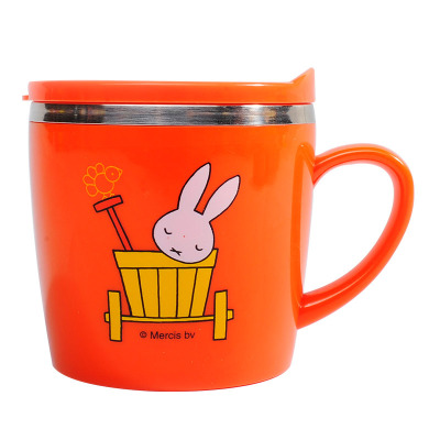 米菲(Miffy)母婴婴幼儿童餐具食品级304不锈钢双层防烫防摔单耳杯(橙色)