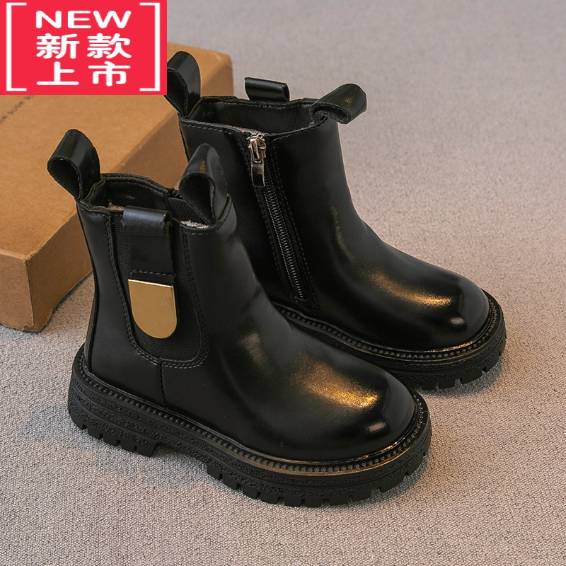 可莉允儿童马丁靴加绒二棉2022秋冬款男童鞋子女童靴子短靴炸街单靴大童