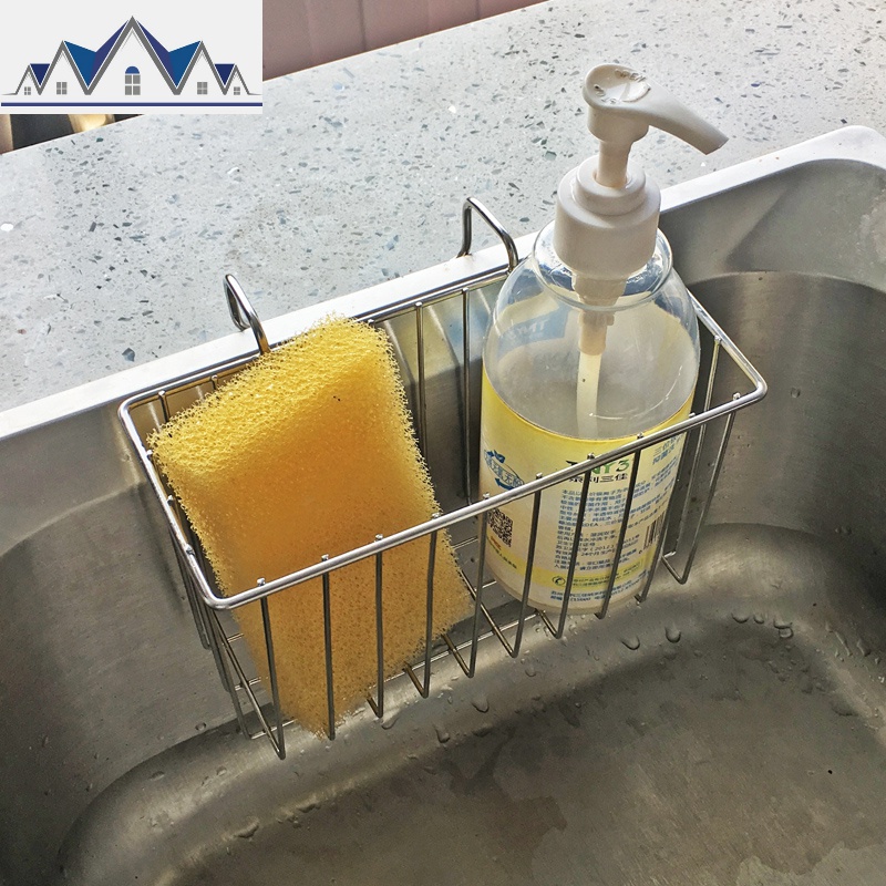 加厚不锈钢水沥水篮洗碗刷抹布挂篮百洁布厨房挂架清洗球隔水篮 三维工匠收纳层架高清大图