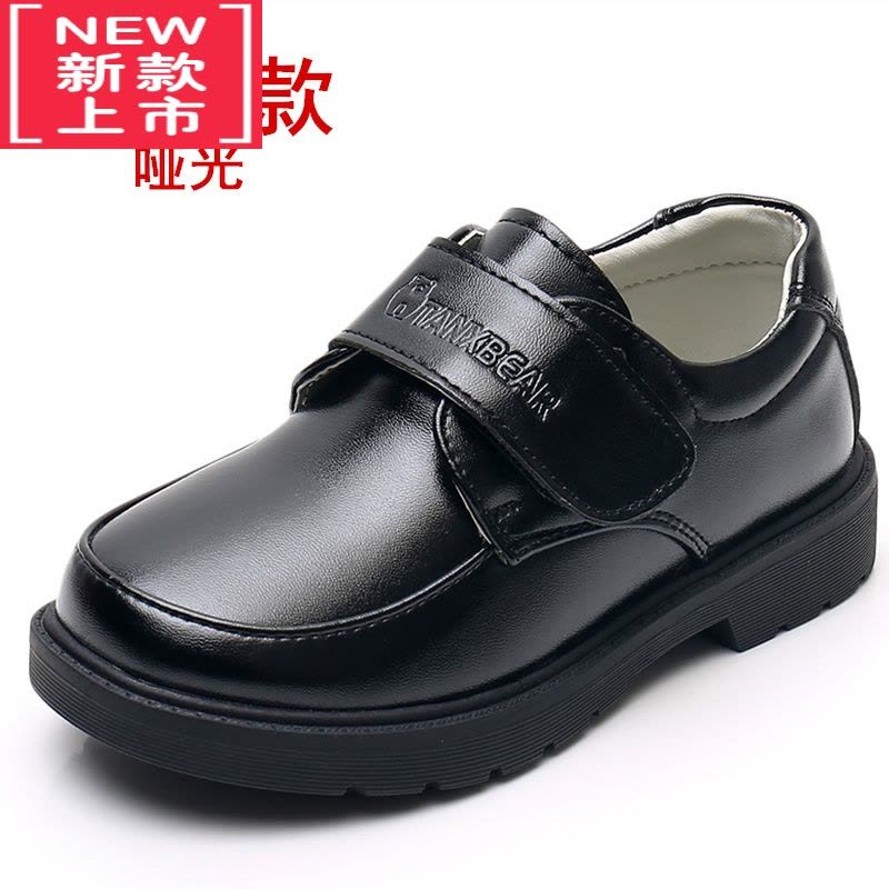 可莉允儿童男童男孩子中小学生幼儿园学校礼仪表演亮镜光面圆头黑色皮鞋运动休闲鞋图片